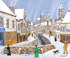 Amiens -  St. Leu French Naïf River City Winter Landscape France Oil Painting