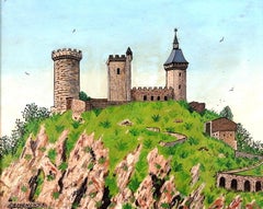 Château de Foix - South of France French Naïf Landscape Oil on CanvasPainting