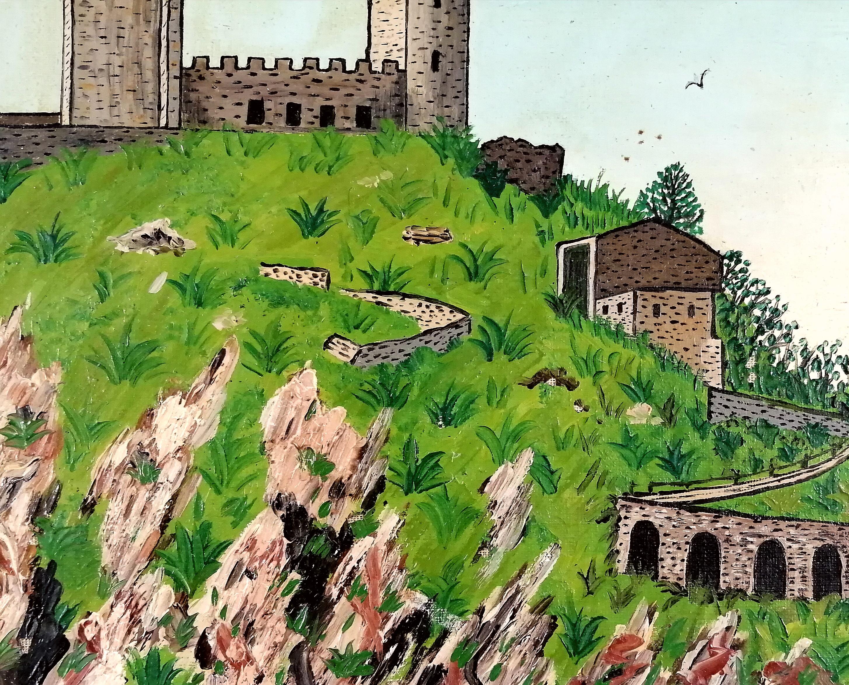 Ein schönes französisches �Öl auf Leinwand aus der Mitte des 20. Jahrhunderts, das das Château de Foix in Südfrankreich von André Demonchy darstellt. 

Der Künstler wird in Anatole Jakovskys ''Peintres Naïfs'' vorgestellt, das als die Bibel der