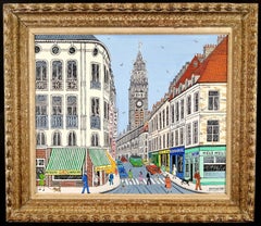 Le Beffroi de Douai - Mid 20th Century French Naif City Landscape Oil Painting