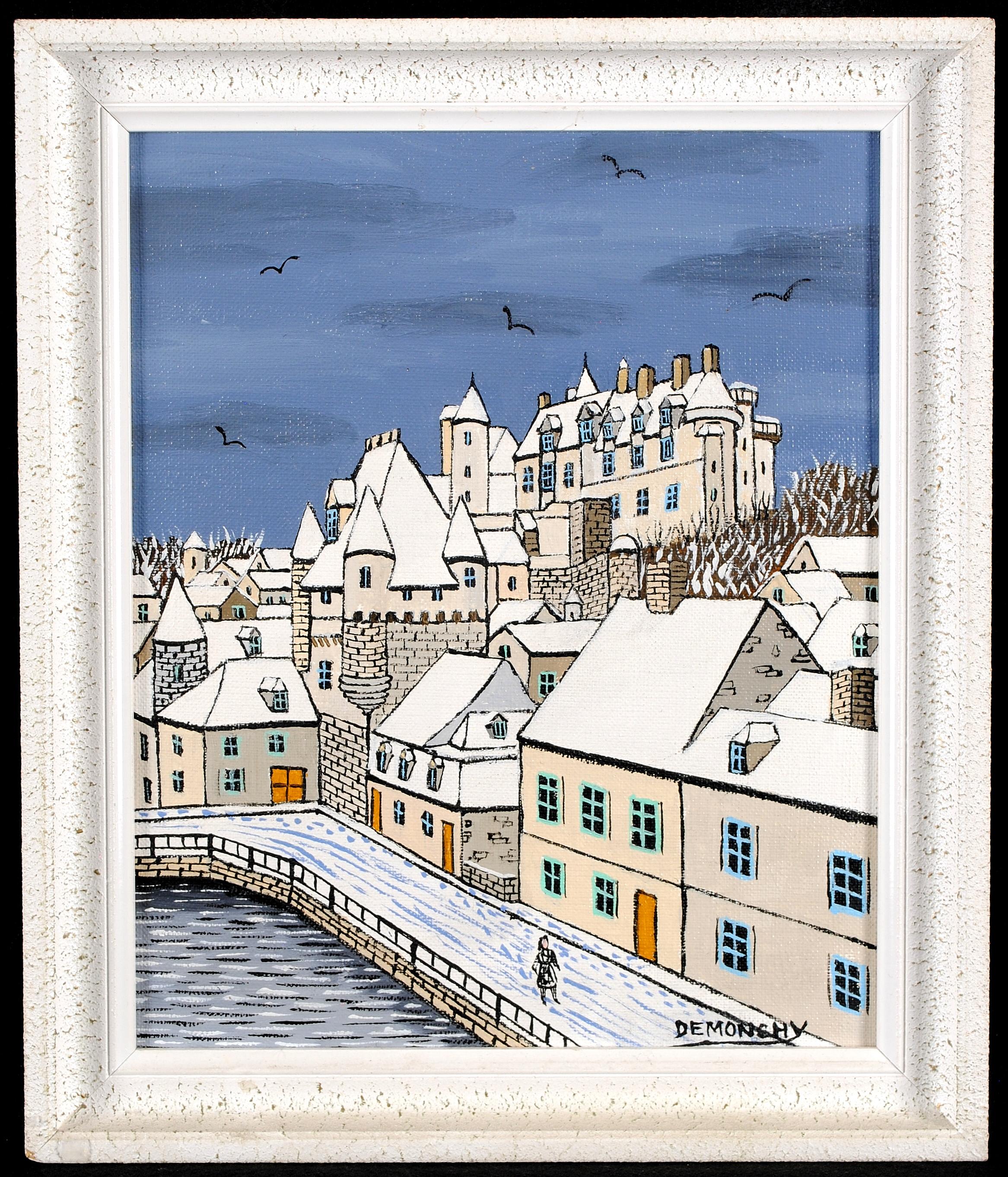 A very beautiful 20th century French naïf oil on canvas depicting the Château de Loches in Indre, central France, by André Demonchy. 

The artist is featured in Anatole Jakovsky's ''Peintres Naïfs'' which is known as the bible of 20th century French