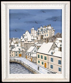 Le Château de Loches, Indre - Mid Century French Naïf Winter Landscape Painting