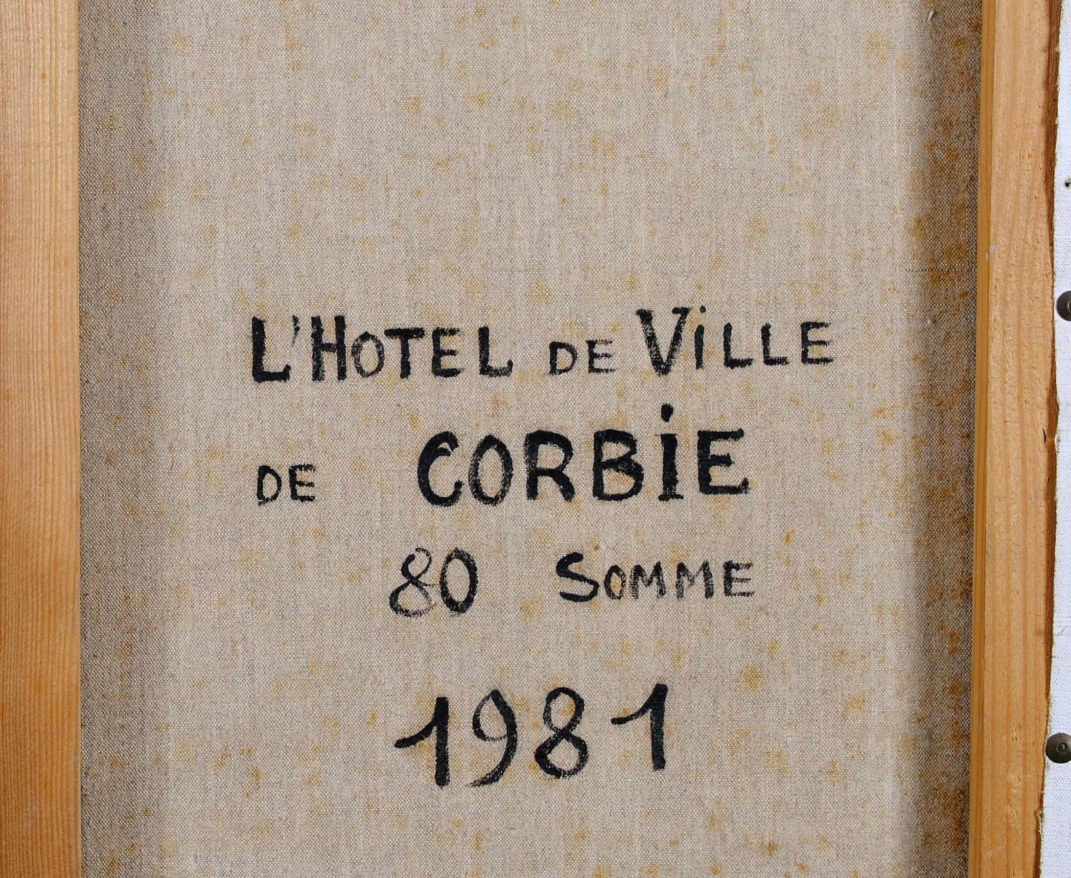 L'Hotel de Ville de Corbie -  Pintura francesa Naïf Paisaje urbano Francia Somme en venta 4