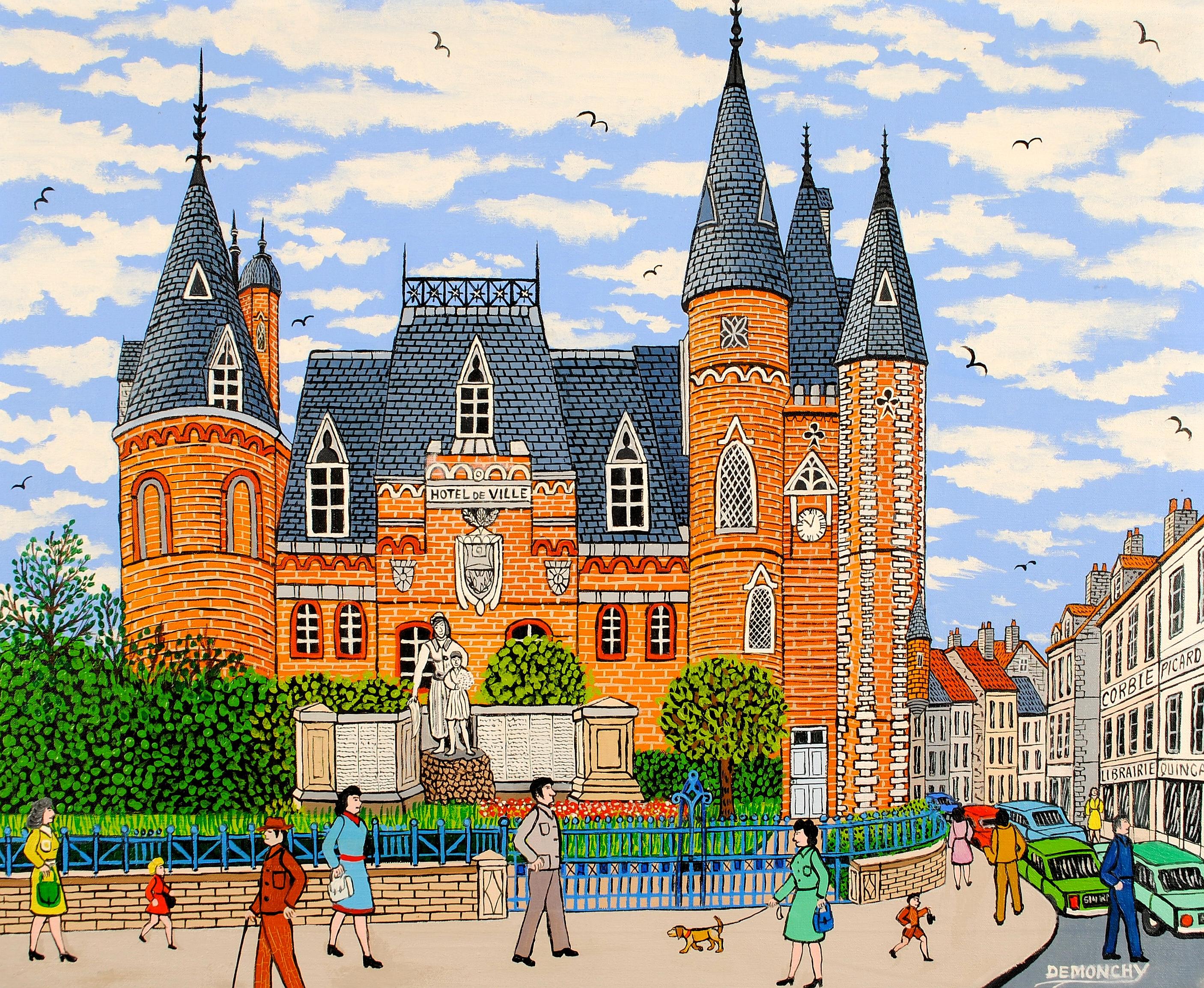 L' Hotel de Ville de Corbie – Hotel  Französisch Naïf Stadt Landschaft Frankreich Somme Malerei