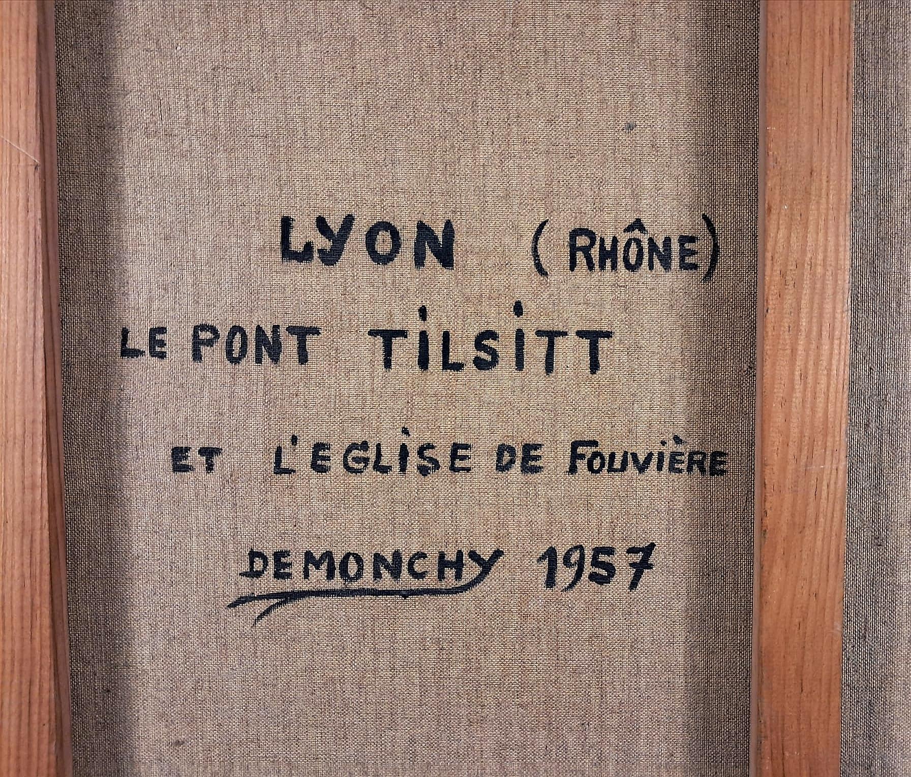 Lyon, Le Pont Tilsitt - Mid Century Französisch Naïf Stadtlandschaft Ölgemälde im Angebot 5