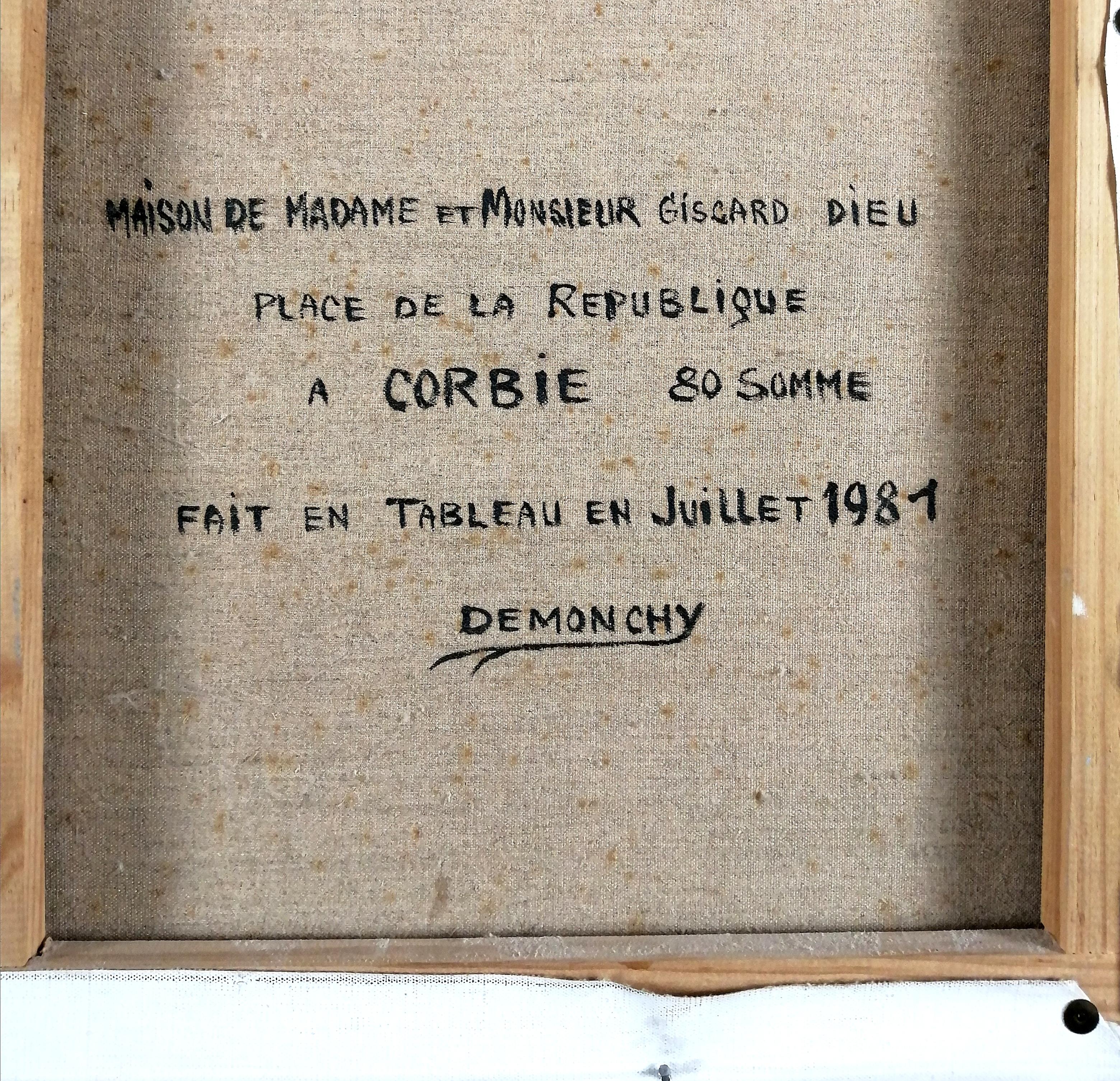 Maison de Madame Gisgard - Mid Century French Naïf Corbie Somme Frankreich Gemälde im Angebot 4