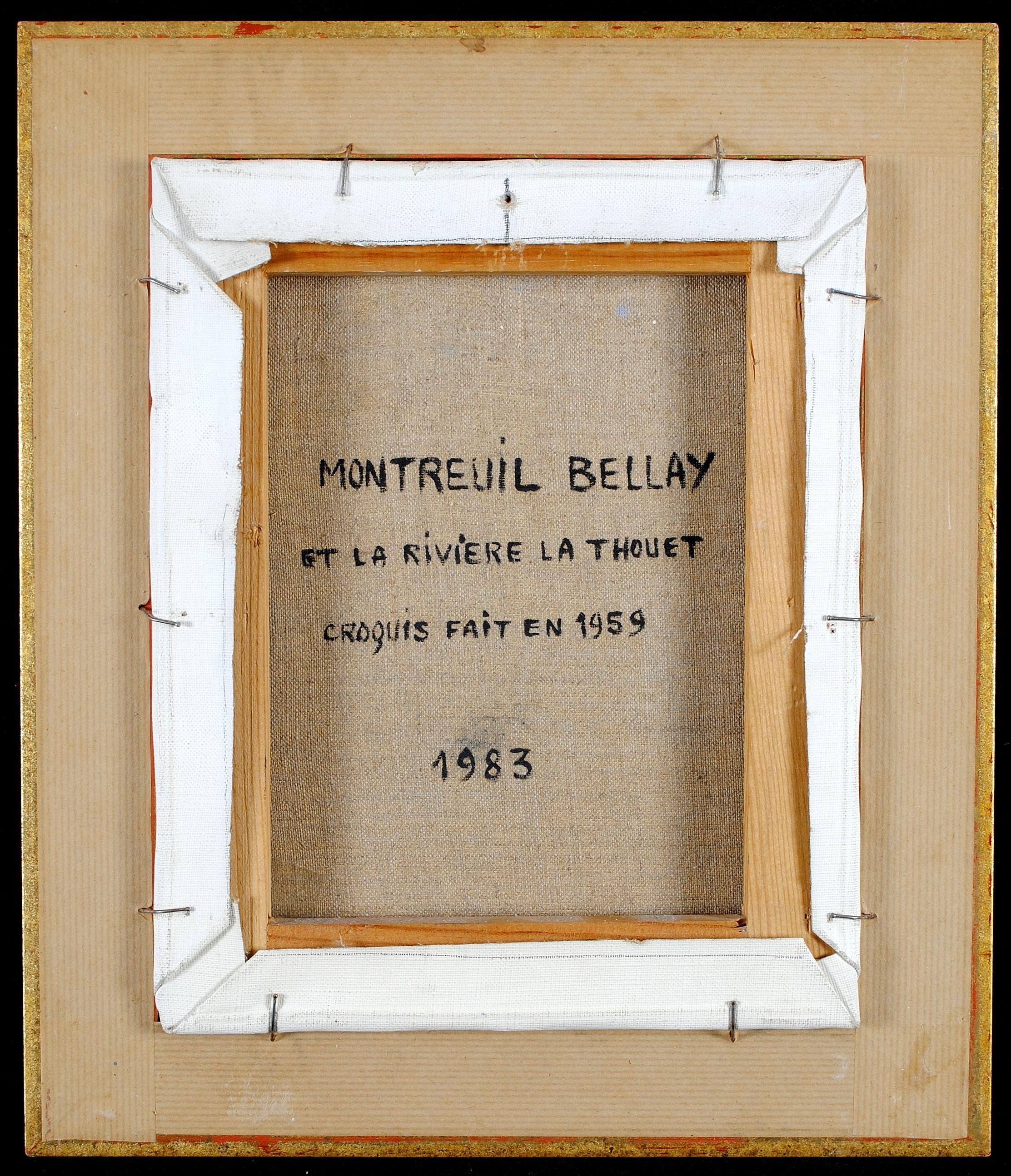 Montreuil Bellay & Thouet Fluss - Mid Century Französisch Naïf Landschaftsmalerei im Angebot 1