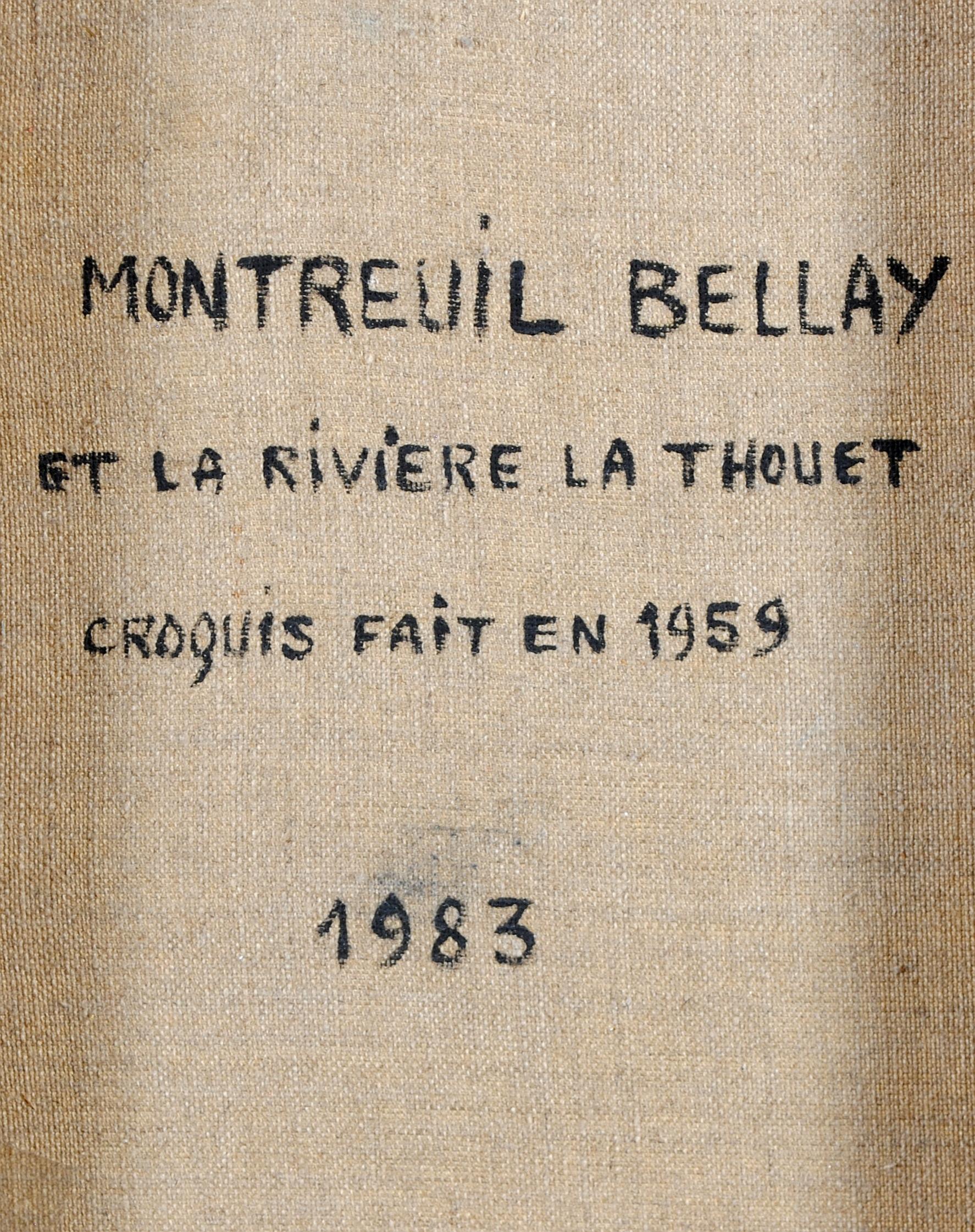 Montreuil Bellay & Thouet Fluss - Mid Century Französisch Naïf Landschaftsmalerei im Angebot 2