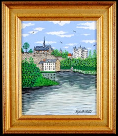 Montreuil Bellay & Thouet River - Mid Century French Naïf Landscape Painting