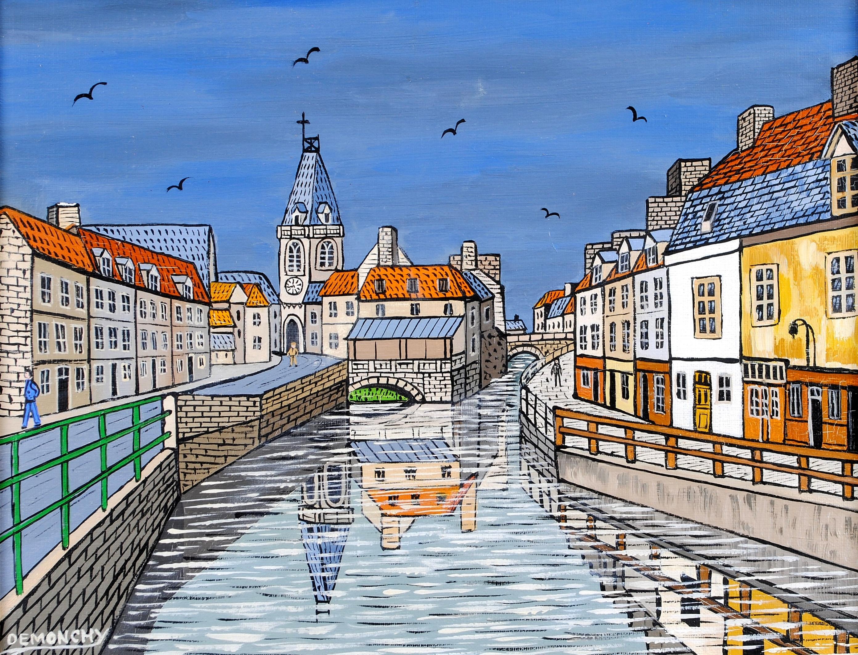 A beautiful 20th century French naïf oil on canvas depicting Old Amiens, Saint-Leu quarter, by André Demonchy. 

The artist is featured in Anatole Jakovsky's ''Peintres Naïfs'' which is known as the bible of 20th century French naïf painters.

The