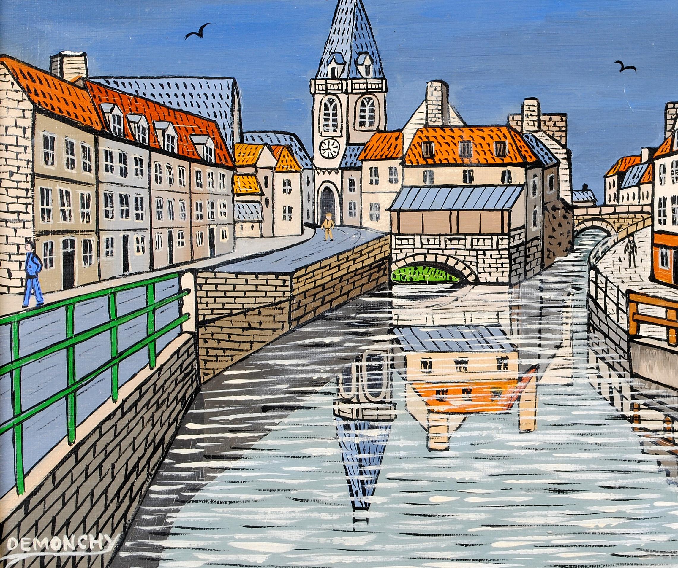 Old Amiens -  Saint Leu French Naïf River City Landscape France Oil Painting For Sale 3