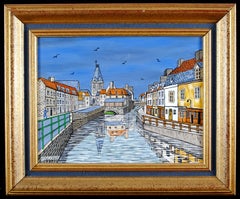 Old Amiens -  Saint Leu French Naïf River City Landscape France Oil Painting