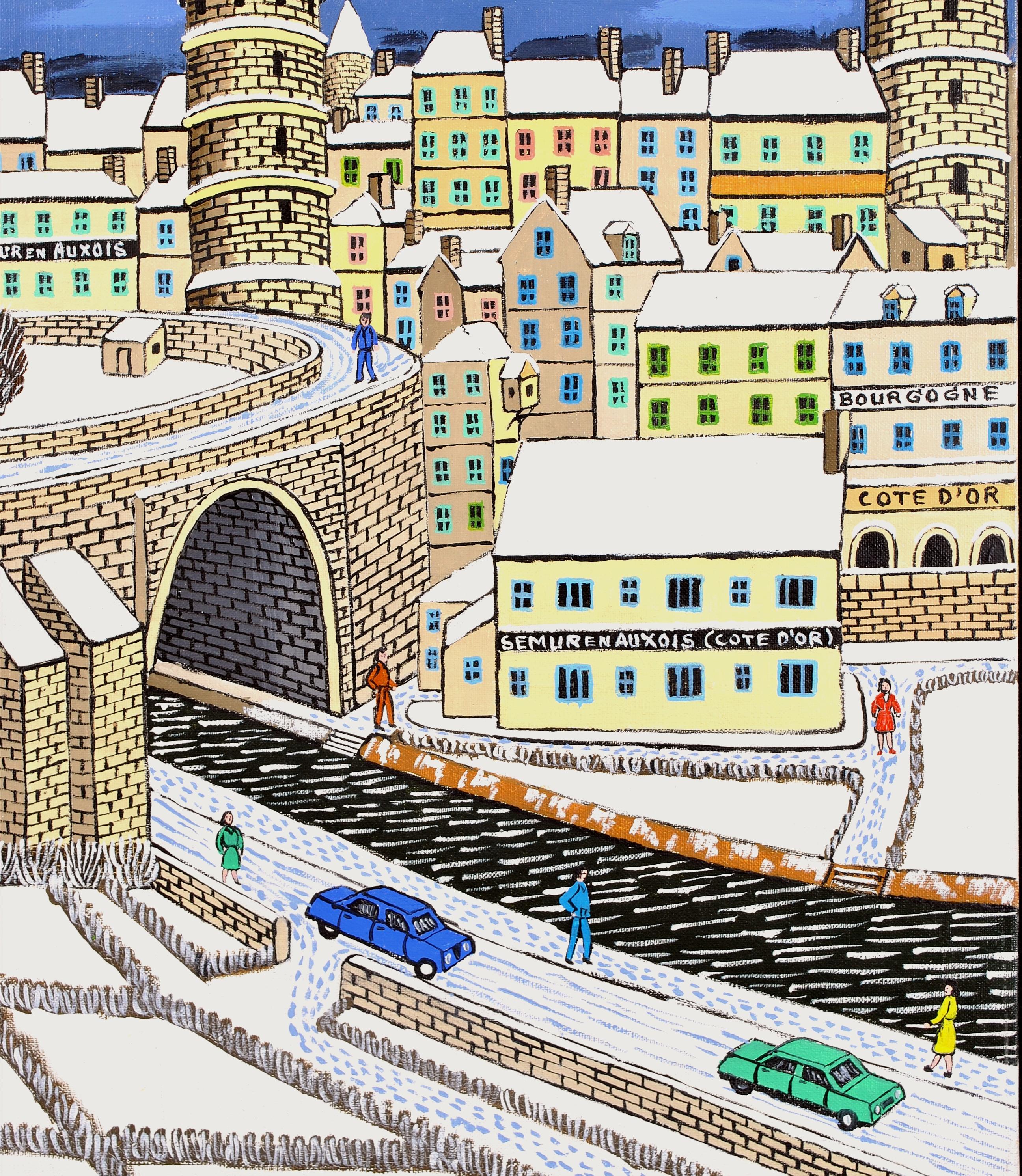 A beautiful 20th century French naïf oil on canvas depicting the commune of Semur en Auxois, in the Côte-d'Or department in eastern France, by André Demonchy. The artist is featured in Anatole Jakovsky's ''Peintres Naïfs'' which is known as the