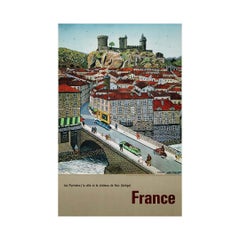 1952 tourism poster by Demonchy - France - La ville et le Chateau de Foix