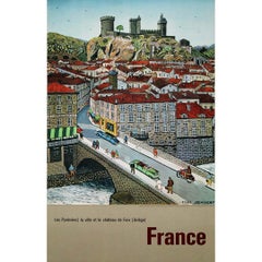 1952 tourism poster by Demonchy - France - La ville et le Chateau de Foix