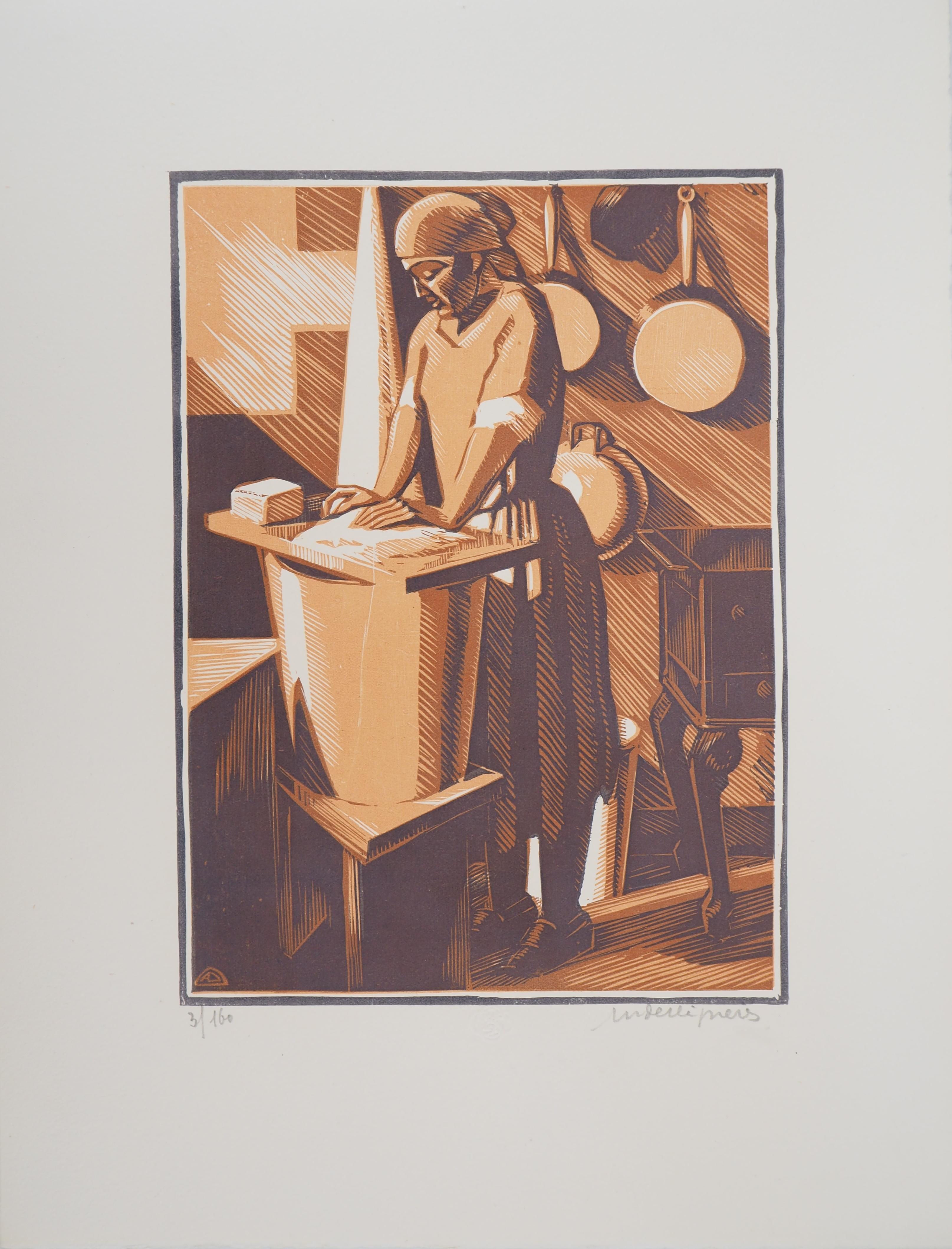 Old Trades : Laundress - Original wooodcut, Handsigned & numbered /160 For Sale 1