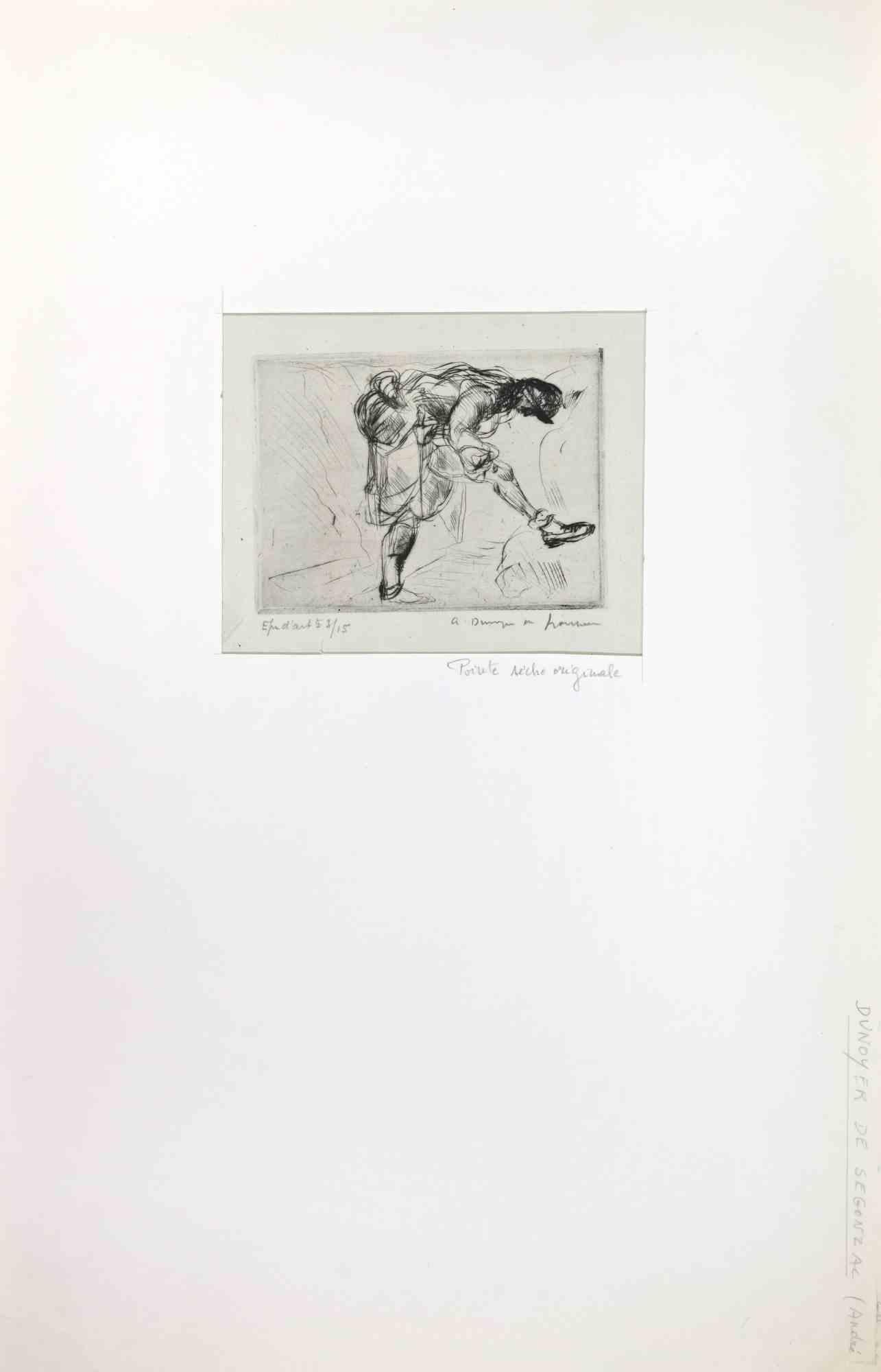 Figure is an etching and drypoint realized by André Dunoyer de Segonzac (1884-1974) in the mid-20th Century.

Good condition.

Hand-signed by the artist on the plate.

Limited edition of 15 copies numbered and signed.

André Dunoyer de Segonzac (7