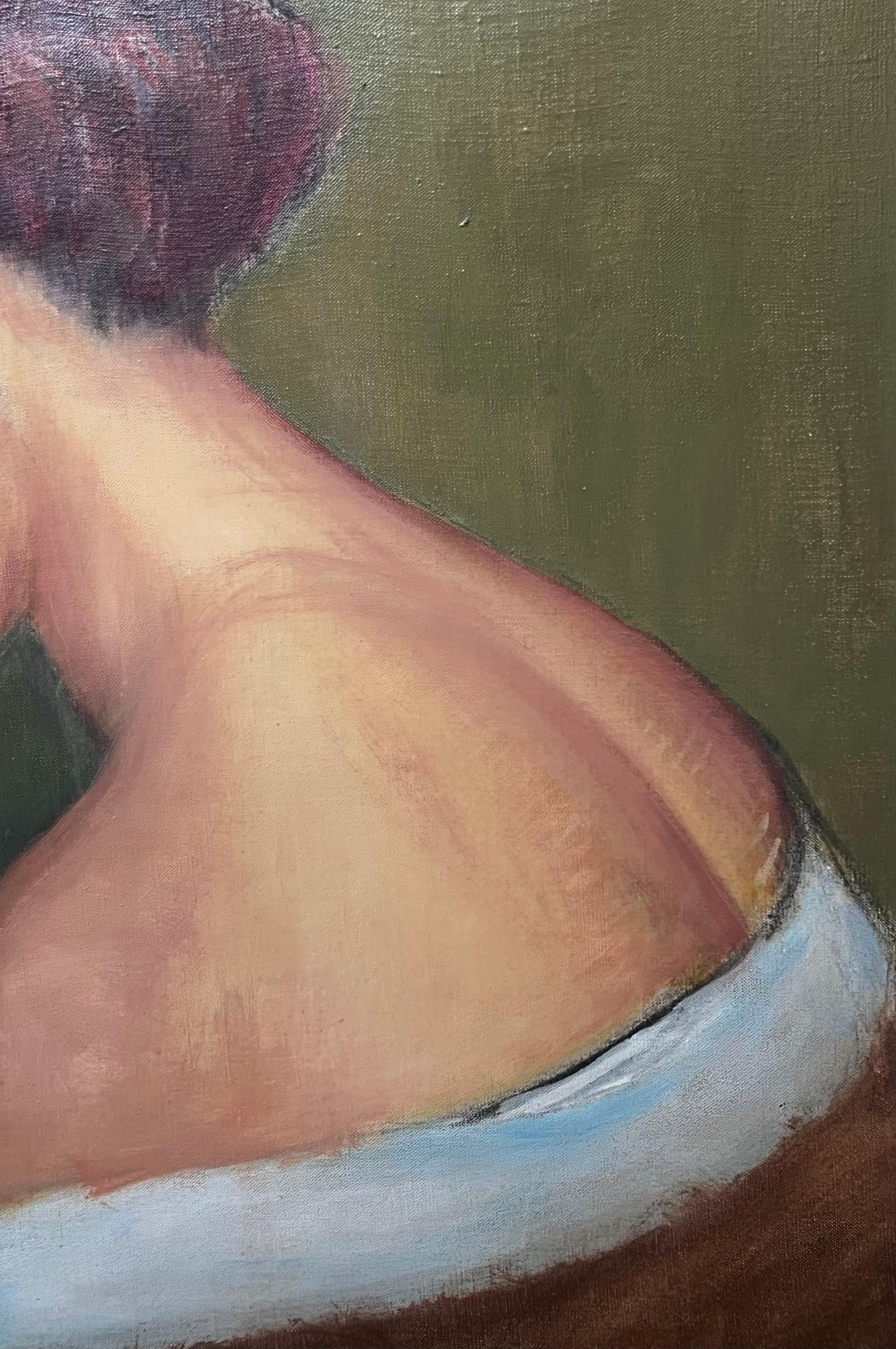 1930's Pintura al óleo francesa postimpresionista de gran tamaño Retrato de chica joven pensativa - Painting Posimpresionista de André Félix ROBERTY (1877-1963)
