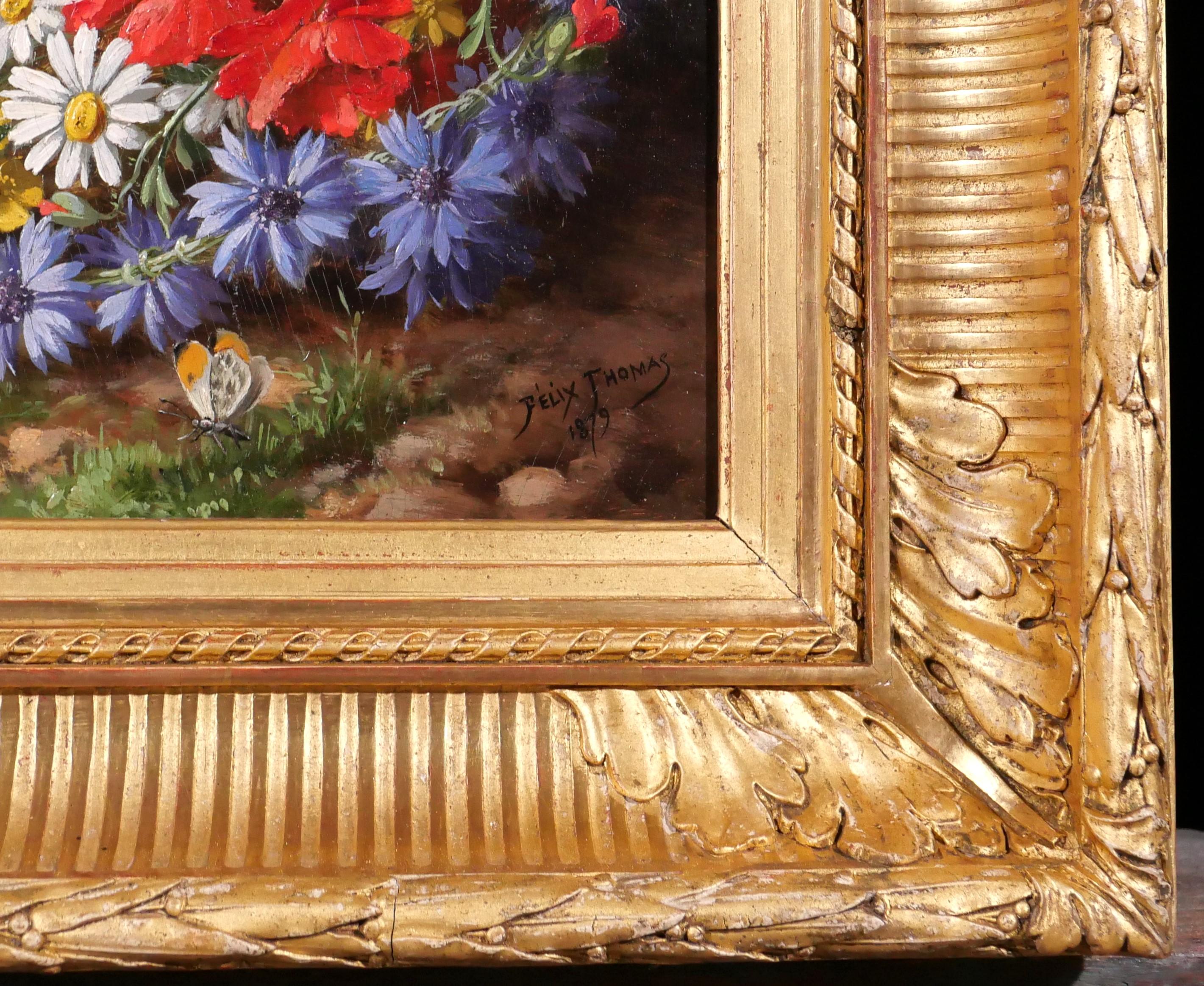 Still life of flowers, bird (tit) and butterflies in a landscape For Sale 2
