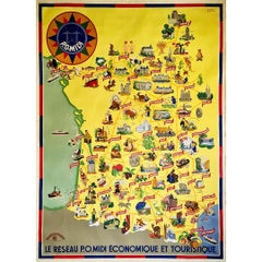Circa 1935 map illustrated by André Giroux of the P.O Midi railroad network.