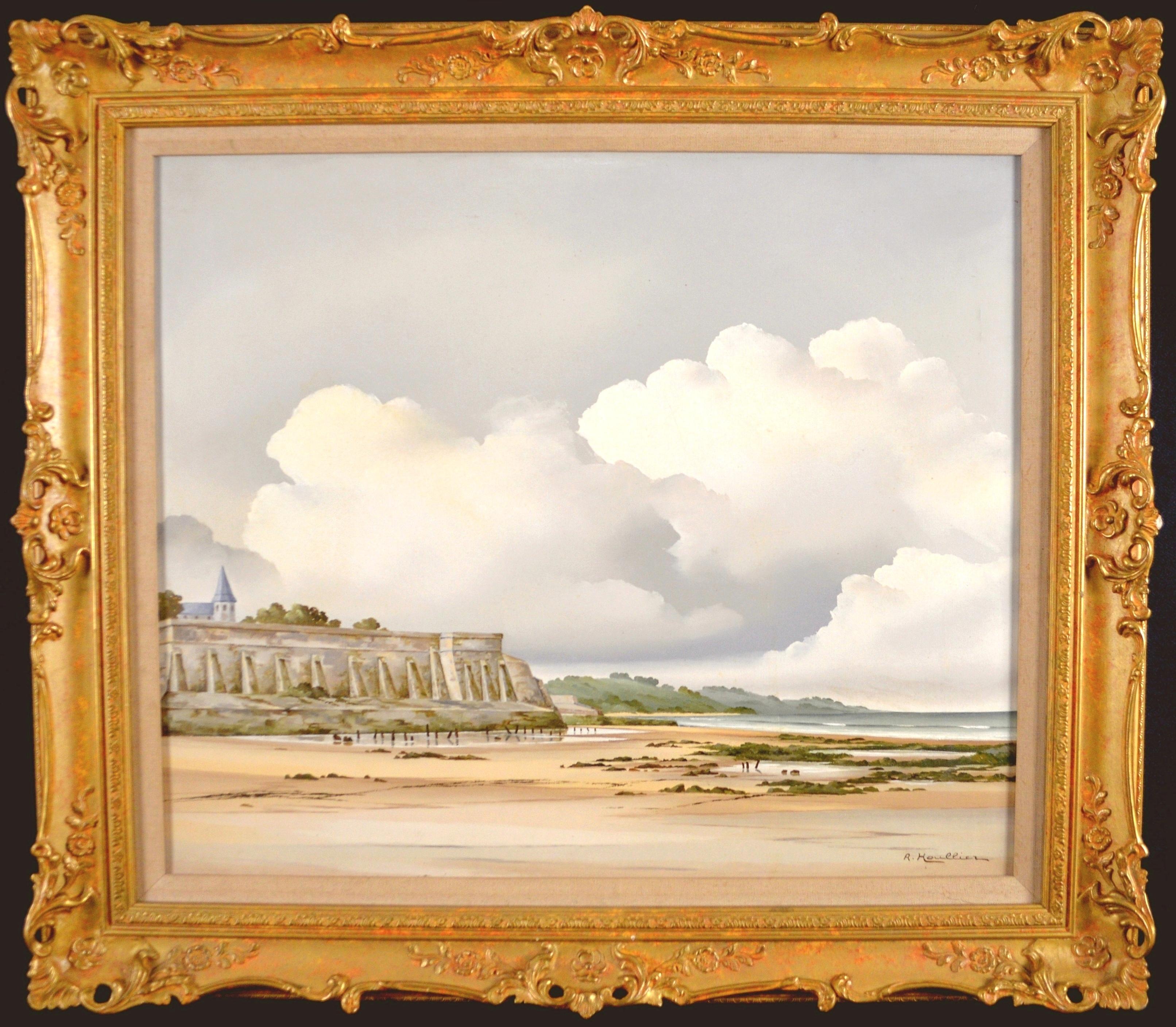 André Houllier Landscape Painting – Villerville, Calvados - Großes Gemälde einer französischen Strandlandschaft aus der Mitte des 20.