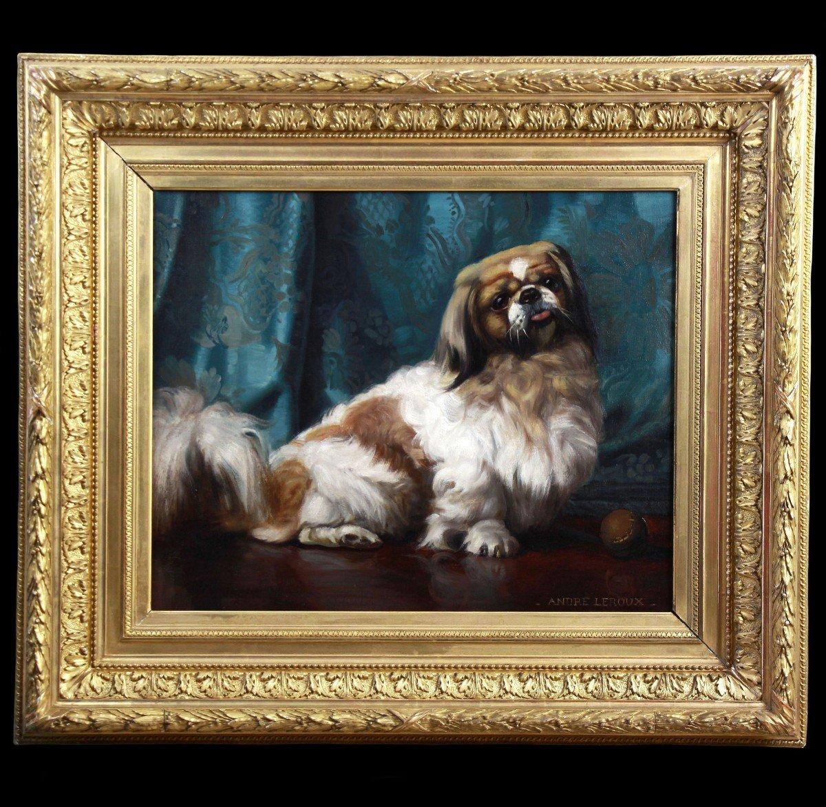 Oil On Canvas Portrait Of A Pekingese Dog 20th French School For Sale 1
