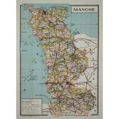 Vintage Circa 1950 original illustrated map by André Lesot for "Carte de la Manche"