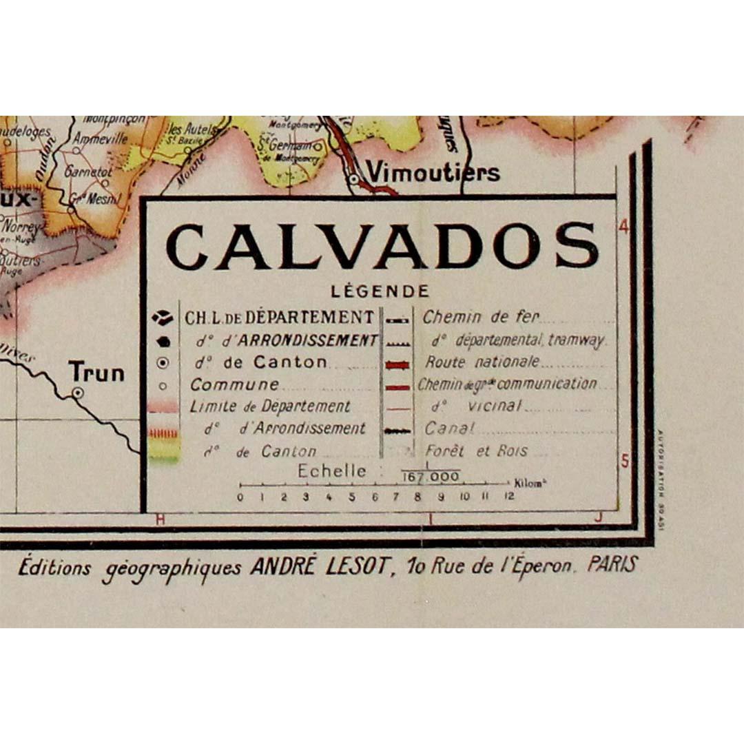 Circa 1950 original map poster of Calvados, designed by André Lesot - Normandy For Sale 2