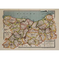 Vintage Circa 1950 original map poster of Calvados, designed by André Lesot - Normandy