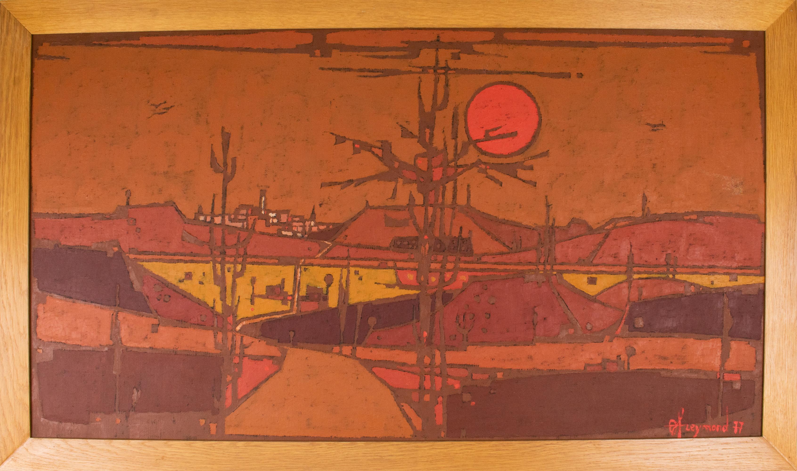 André-Louis Freymond Abstract Painting - Elongated Abstract Landscape Oil on Canvas Painting by Andre-Louis Freymond