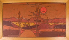 Elongated Abstract Landscape Oil on Canvas Painting by Andre-Louis Freymond