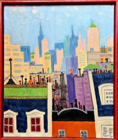 New York City Skyline, Mid Century Oil on Canvas by Nobel Laureate