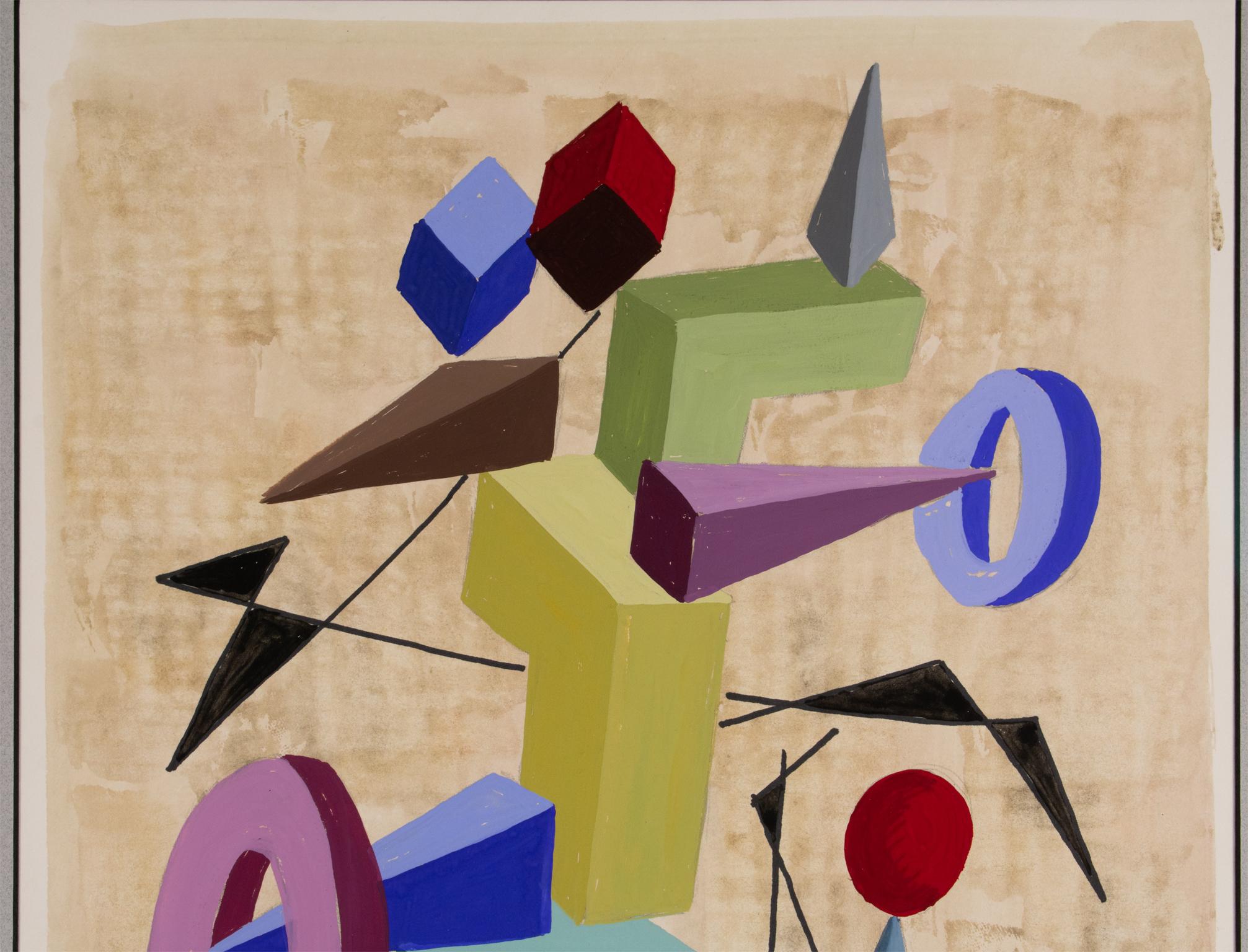 Pintura cubista geométrica y colorista en gouache y acuarela de André Morin 9
