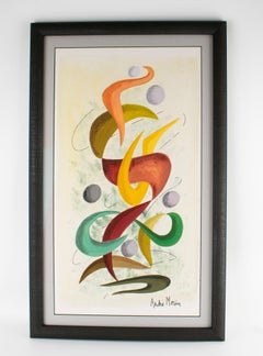 Gouache and Watercolor Abstract Cubist Variation Painting by André Morin