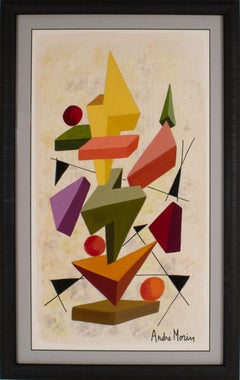 Multicolor Cubist Variation Gouache and Watercolor Painting by André Morin