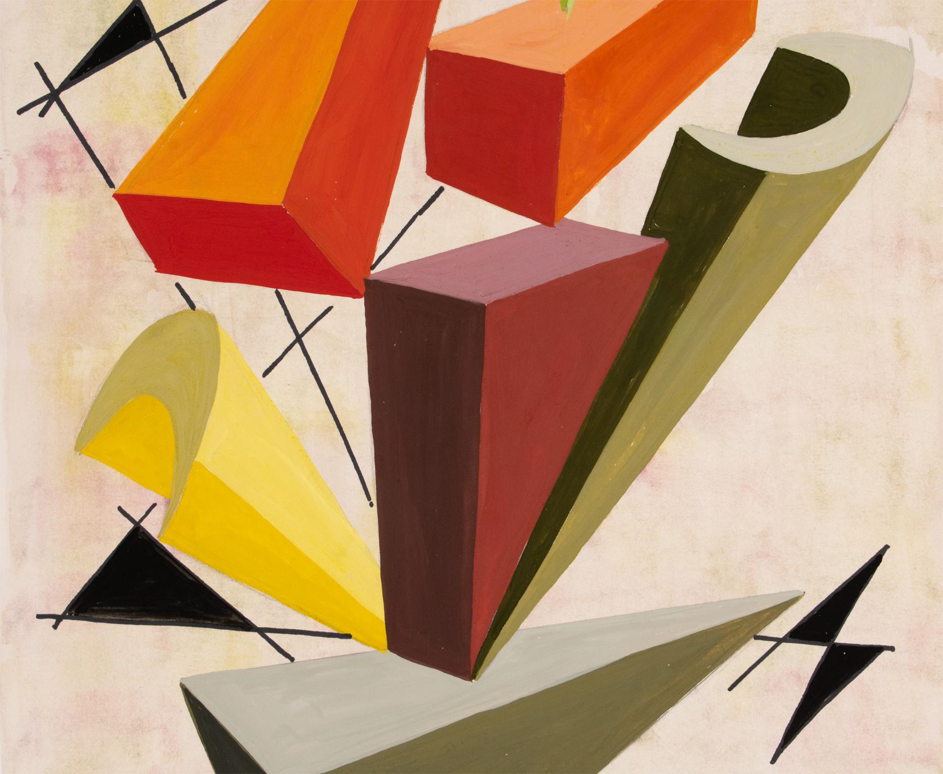 Pintura cubista geométrica multicolor al gouache y acuarela de André Morin en venta 10