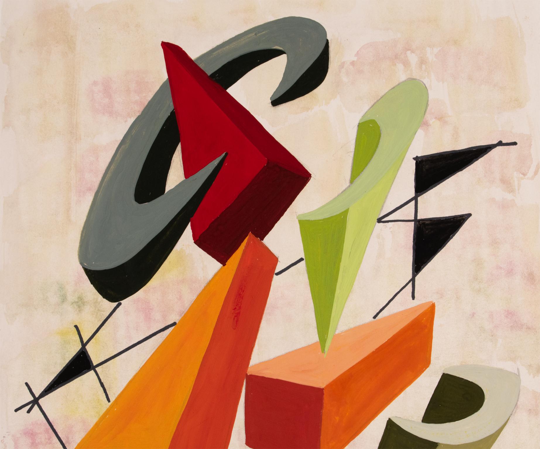 Pintura cubista geométrica multicolor al gouache y acuarela de André Morin en venta 11