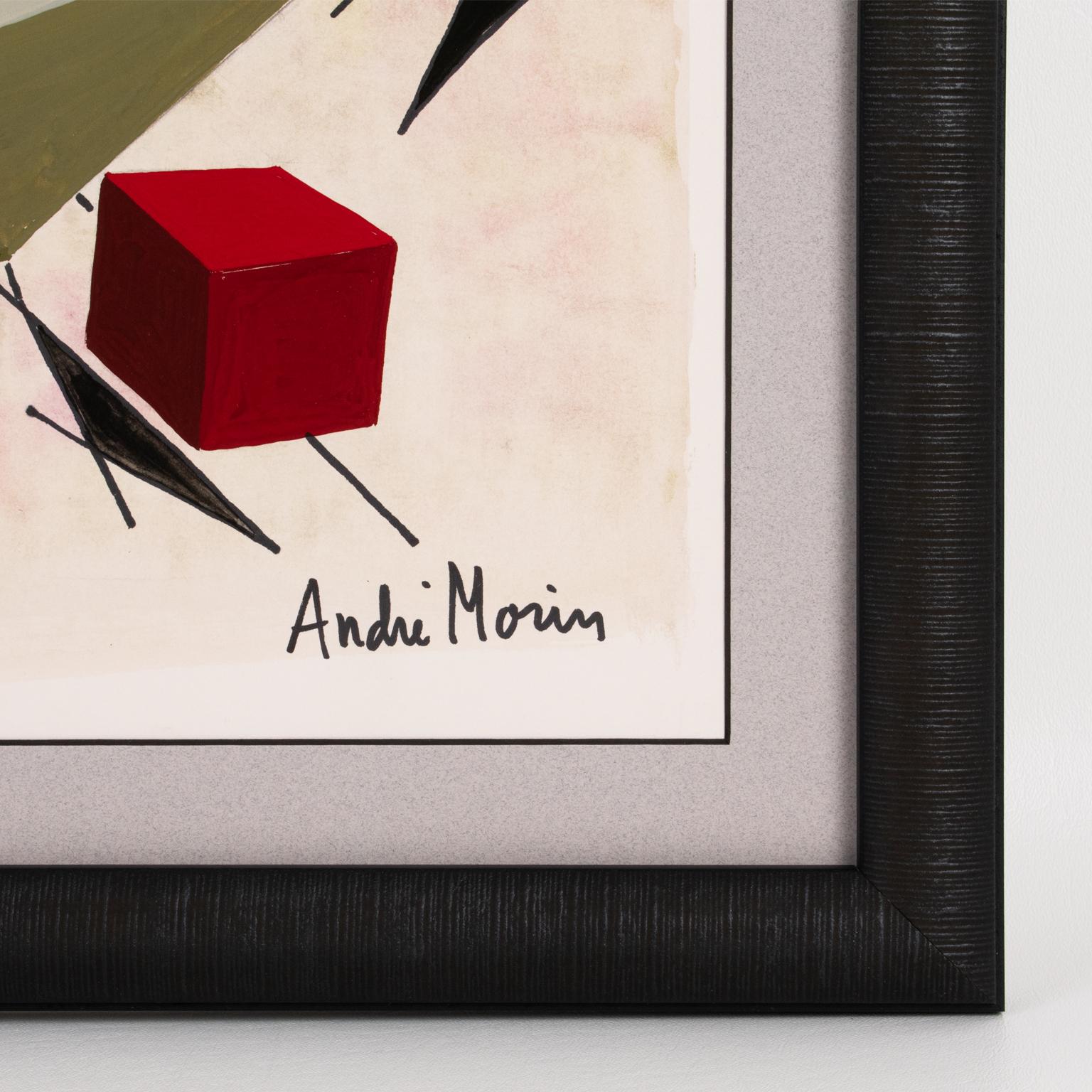 Pintura cubista geométrica multicolor al gouache y acuarela de André Morin en venta 5