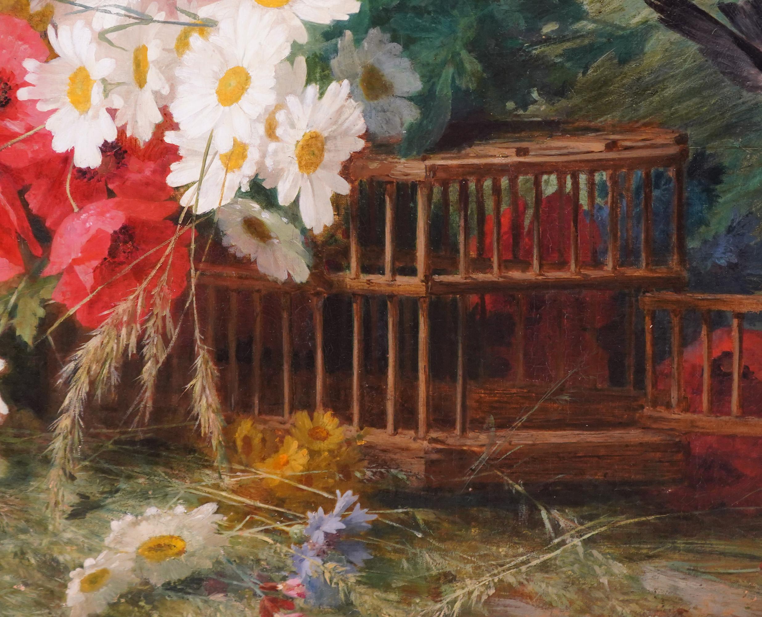 Free Bird and Flowers - Painting by André Perrachon