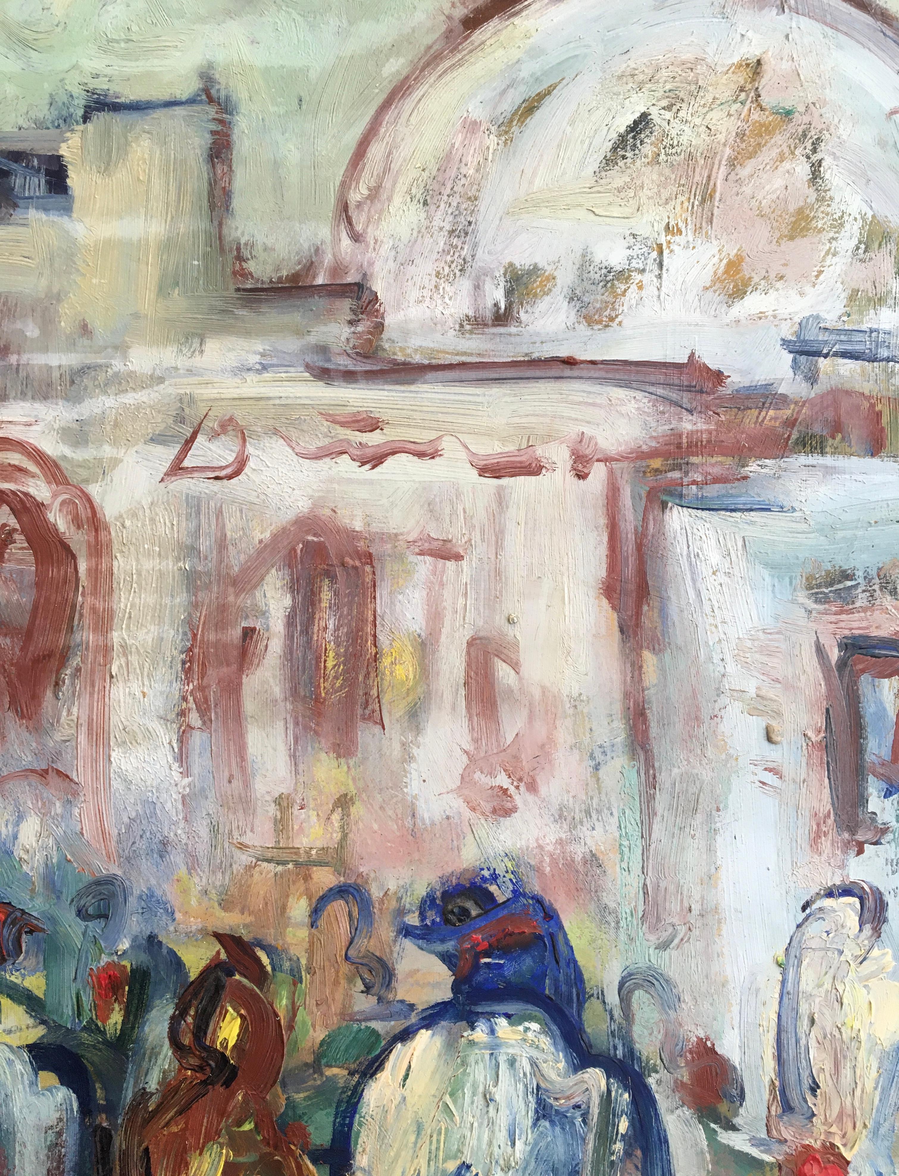 Figure di fronte alla moschea - Figurative Painting Grigio di André Pettinerolli