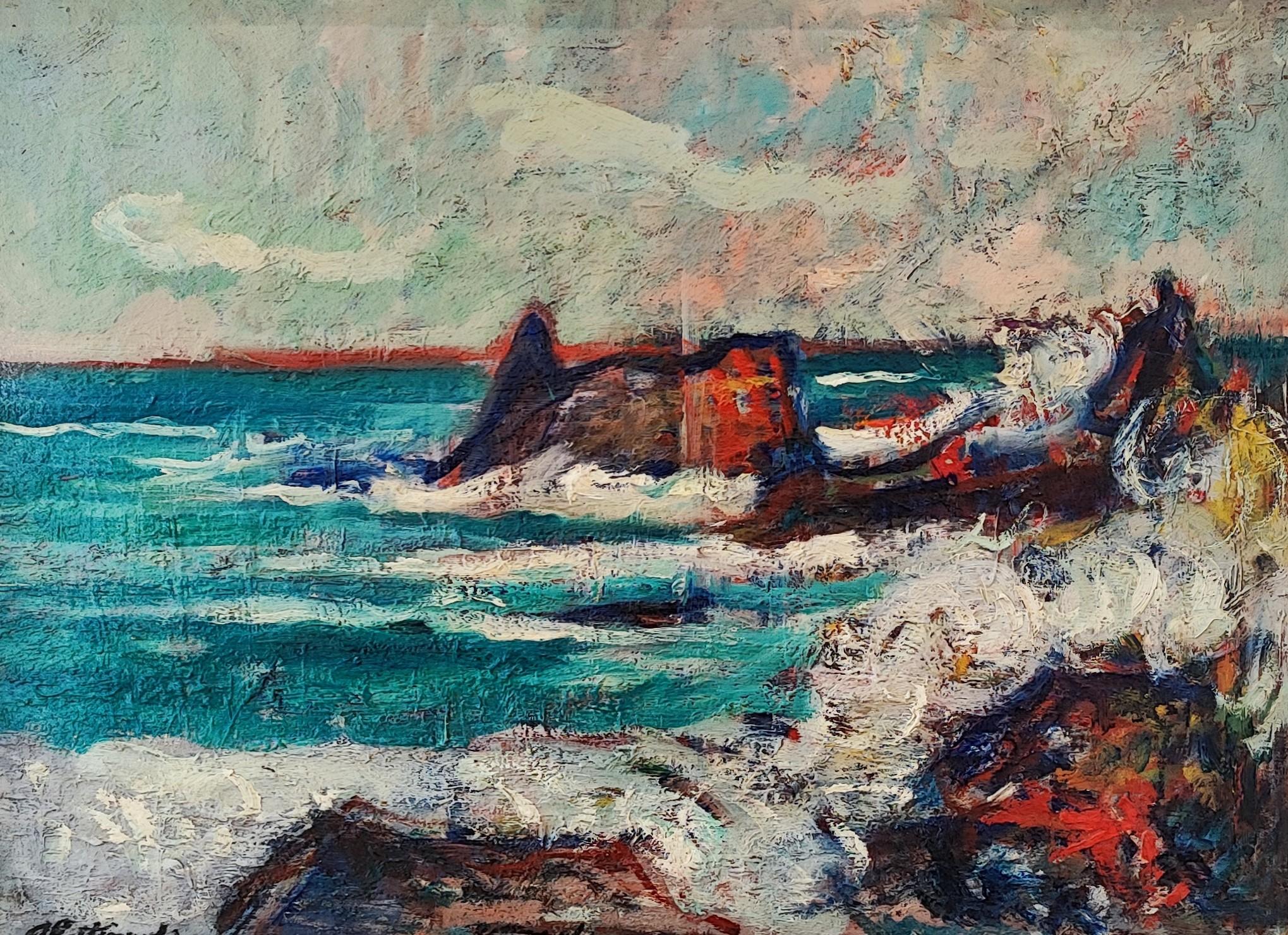 Figurative Painting di André Pettinerolli - Gondola nella laguna di Venezia