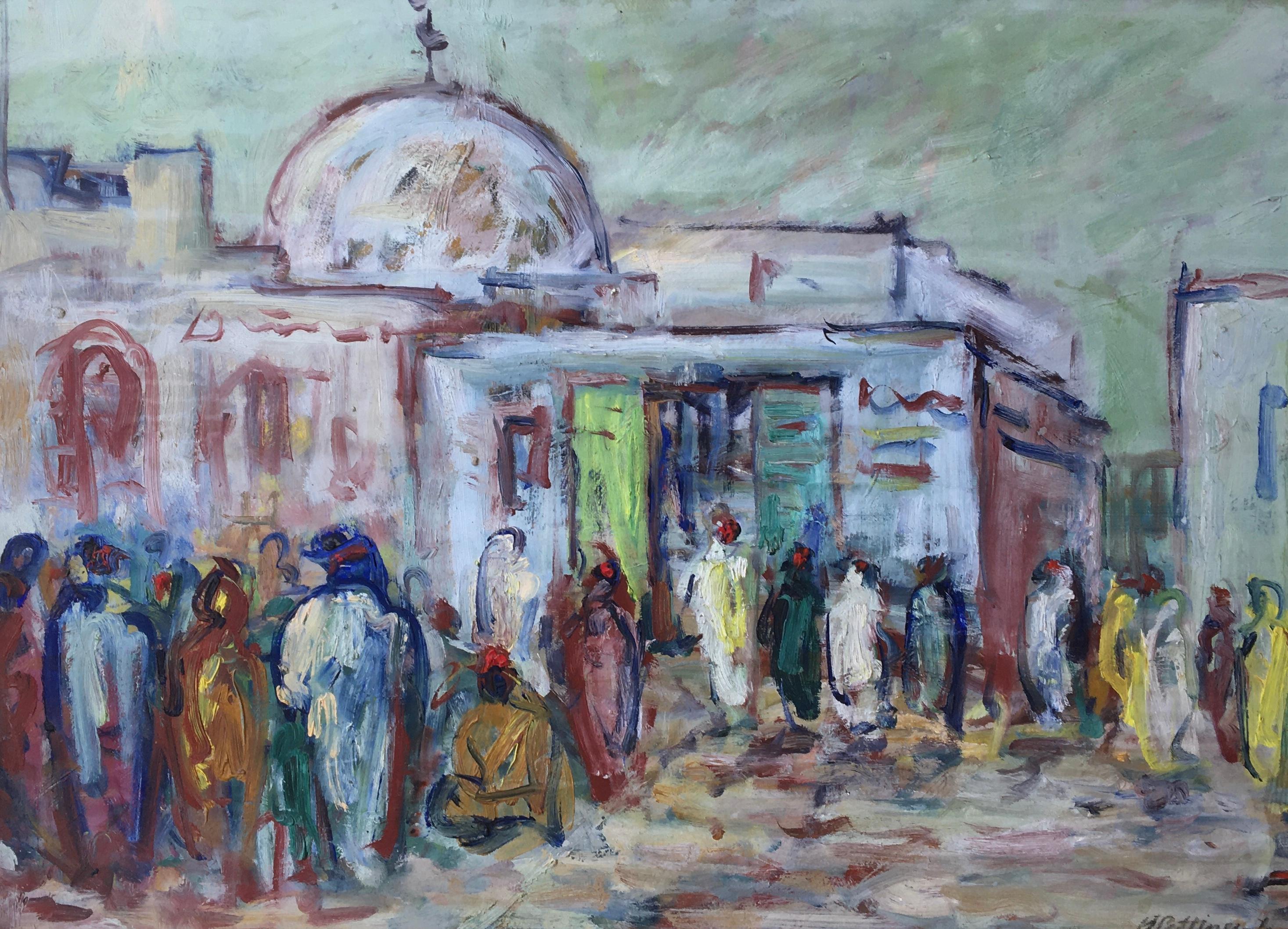 Figures in front of the mosque