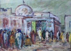 Figures in front of the mosque