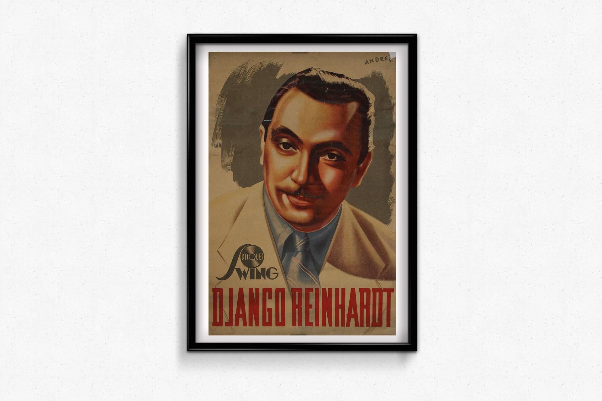 Rare original 1941 poster by André for Django Reinhardt Disques Swing Gypsy jazz For Sale 1