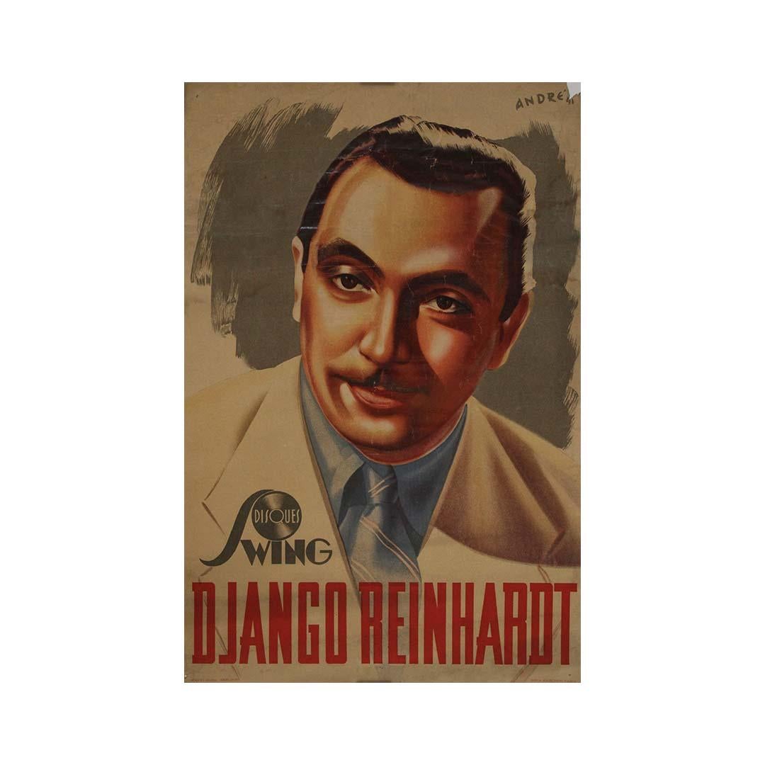 Rare original 1941 poster by André for Django Reinhardt Disques Swing Gypsy jazz For Sale 3