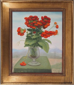Fiori rossi: la Calceolaria - Pittura ad olio originale, firmata
