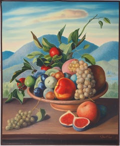 Stillleben mit Früchten und Blättern – Original-Ölgemälde, signiert