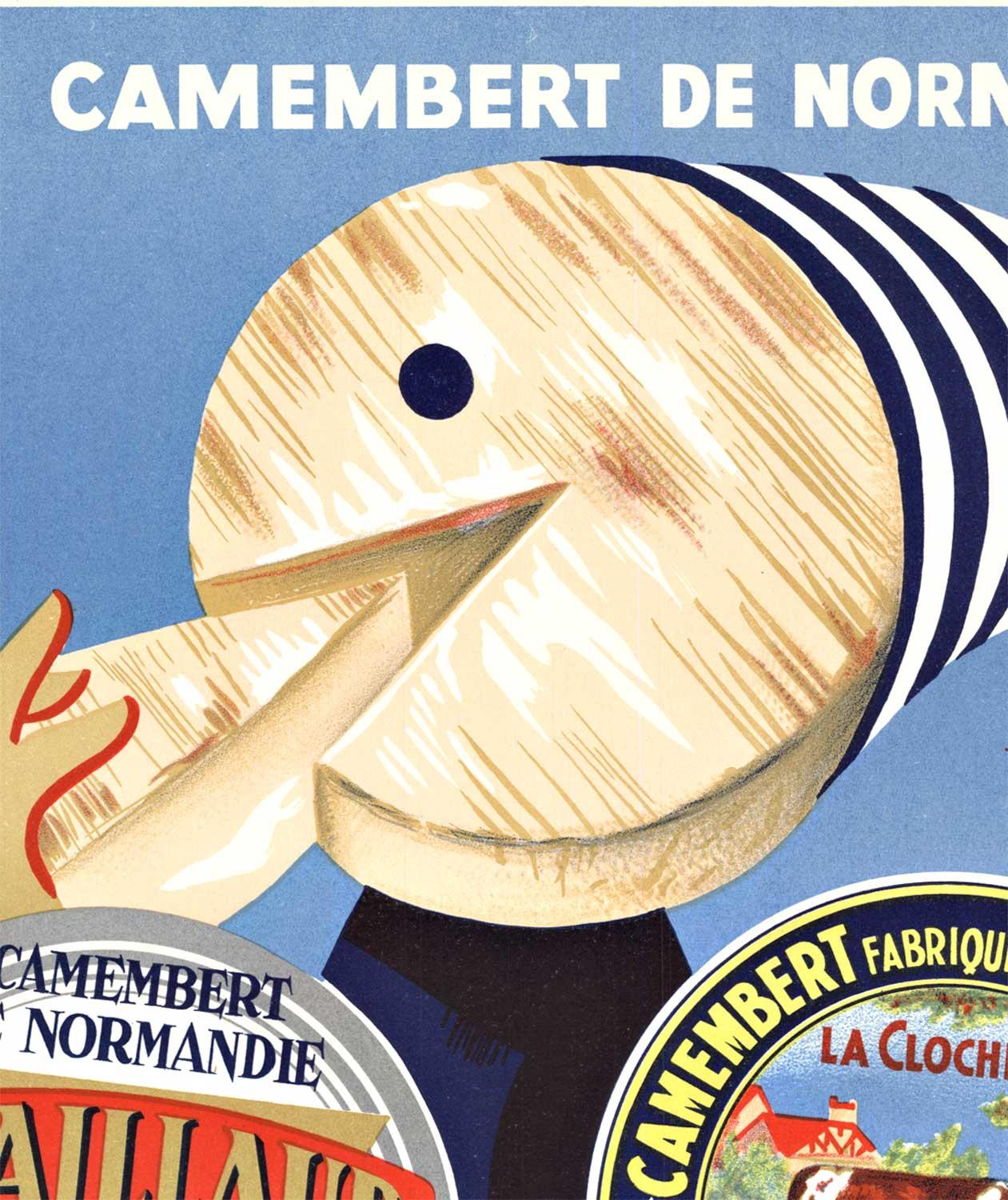 Affiche originale sur le fromage français Vrai Camembert de Normandie - Print de André Roland Brudieux