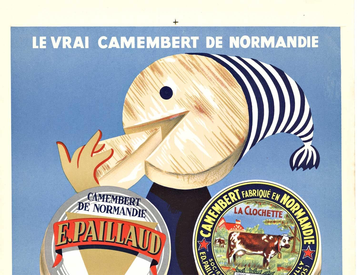 Affiche originale sur le fromage français Vrai Camembert de Normandie - Gris Figurative Print par André Roland Brudieux