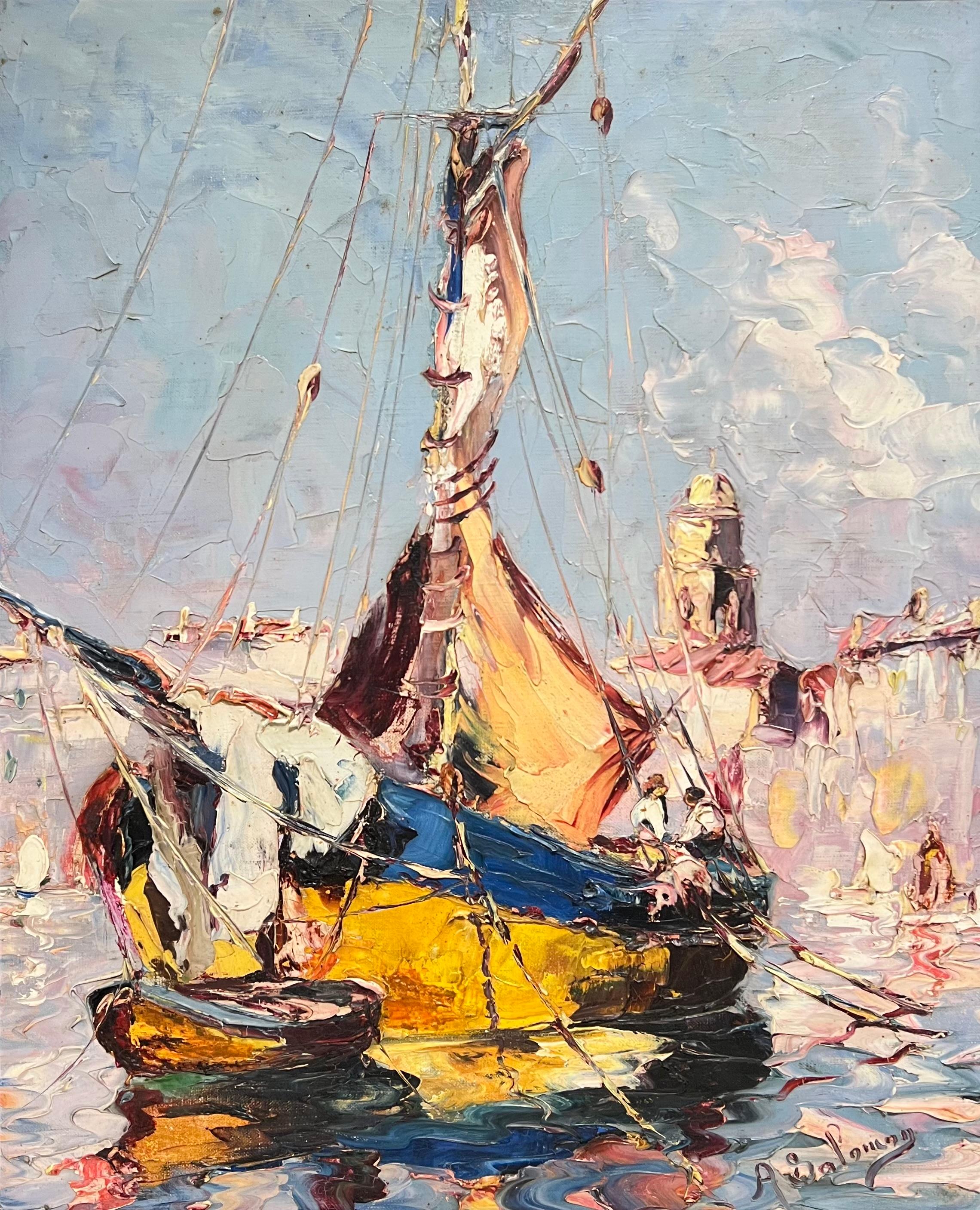 El antiguo puerto pesquero
de André Salomon le Tropézien (francés de principios del siglo XX)
óleo sobre lienzo firmado, enmarcado
enmarcado: 29 x 25 pulgadas
lienzo : 24 x 20 pulgadas
Procedencia: colección privada, Francia
Estado: muy buen